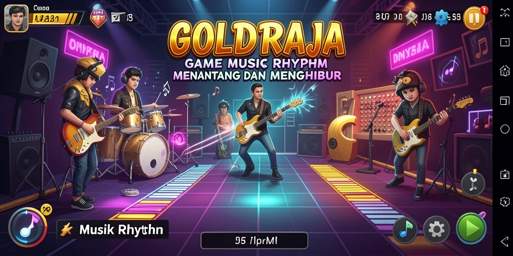 Tampilan antarmuka menarik dari game Musik Rhythm GOLDRAJA.