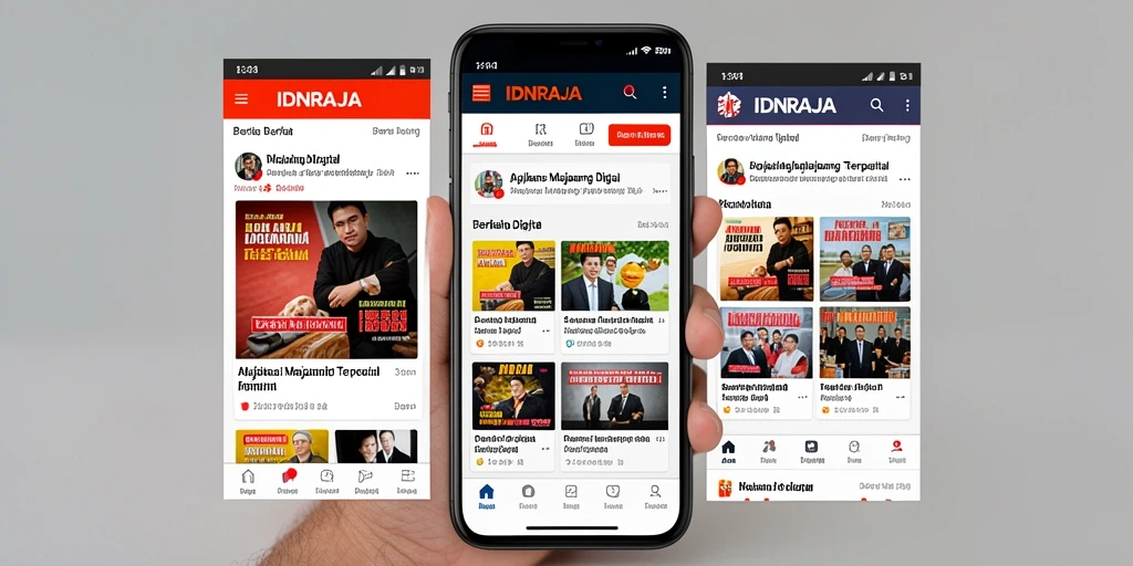 Tampilan antarmuka aplikasi IDNRAJA dengan fitur unggulan Majalah Digital.