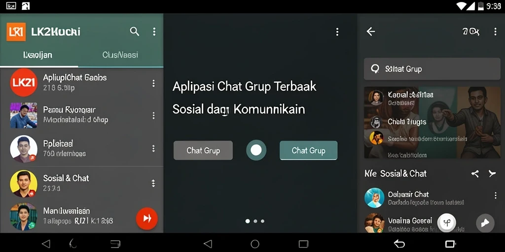 Tampilan antarmuka utama aplikasi LK21 dengan fitur Chat Grup.
