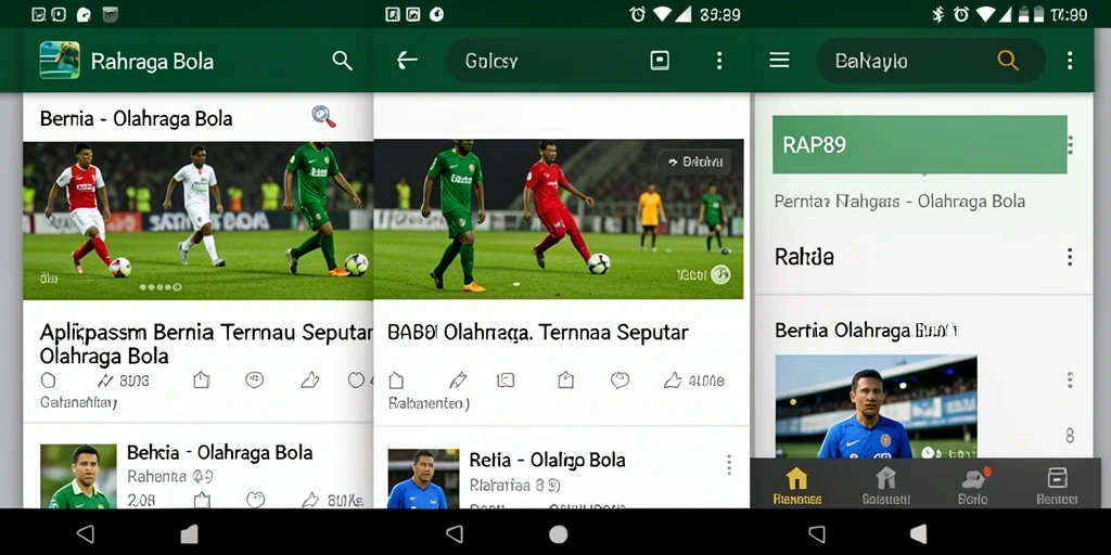 Antarmuka aplikasi RAP89 menampilkan berita olahraga bola secara jelas.